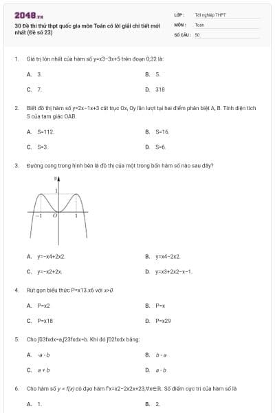 30 Đề thi thử thpt quốc gia môn Toán có lời giải chi tiết mới nhất (Đề số 23)