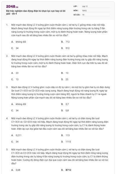 Bài trắc nghiệm dao động điện từ chọn lọc cực hay có lời giải - đề 4