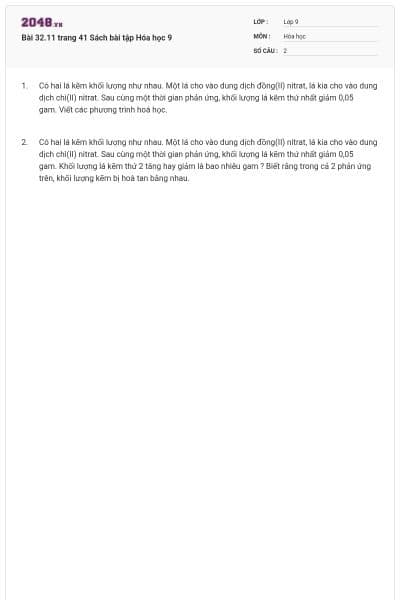 Bài 32.11 trang 41 Sách bài tập Hóa học 9