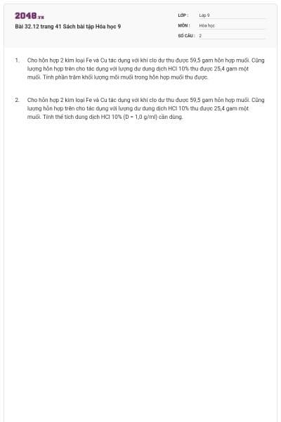 Bài 32.12 trang 41 Sách bài tập Hóa học 9