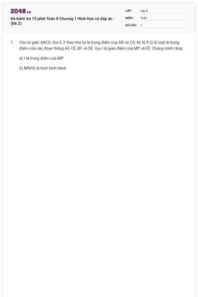 Đề kiểm tra 15 phút Toán 8 Chương 1 Hình Học có đáp án (Đề 2)