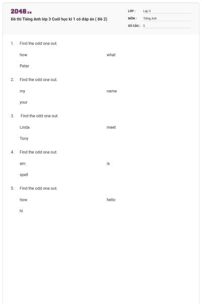 Đề thi Tiếng Anh lớp 3 Cuối học kì 1 có đáp án ( Đề 2)