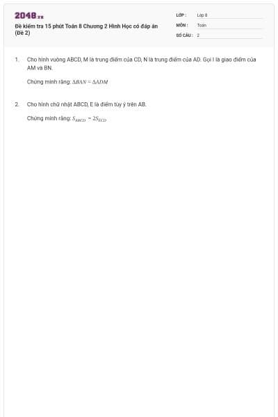 Đề kiểm tra 15 phút Toán 8 Chương 2 Hình Học có đáp án (Đề 2)