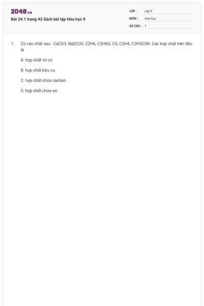 Bài 34.1 trang 43 Sách bài tập Hóa học 9
