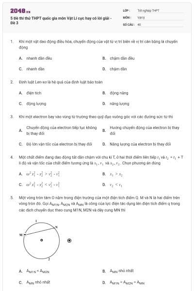 5 Đề thi thử THPT quốc gia môn Vật Lí cực hay có lời giải - Đề 3
