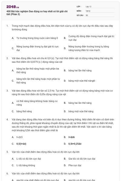 400 Bài trắc nghiệm Dao động cơ hay nhất có lời giải chi tiết (Phần 3)