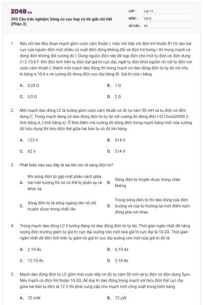 393 Câu trắc nghiệm Sóng cơ cực hay có lời giải chi tiết (Phần 3)