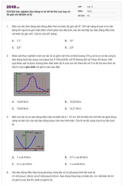 524 Bài trắc nghiệm Dao động cơ từ đề thi thử cực hay có lời giải chi tiết(Đề số 8)