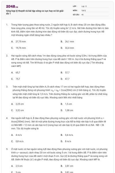 tổng hợp lý thuyết và bài tập sóng cơ cực hay có lời giải- đề 1