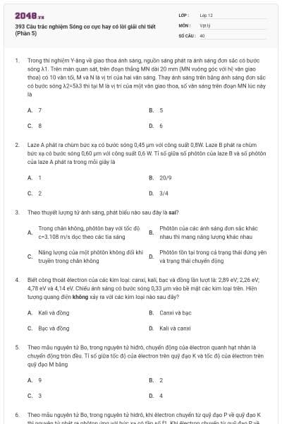 393 Câu trắc nghiệm Sóng cơ cực hay có lời giải chi tiết (Phần 5)