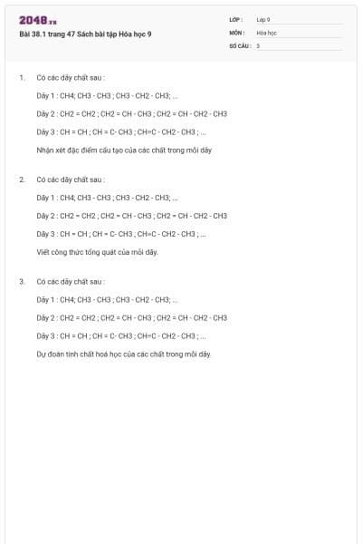 Bài 38.1 trang 47 Sách bài tập Hóa học 9