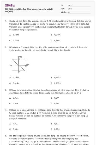 505 Bài trắc nghiệm Dao động cơ cực hay có lời giải chi tiết(P12)