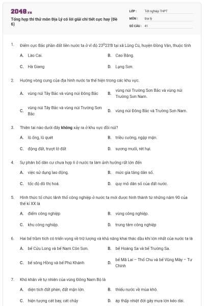 Tổng hợp thi thử môn Địa Lý có lời giải chi tiết cực hay (Đề 6)