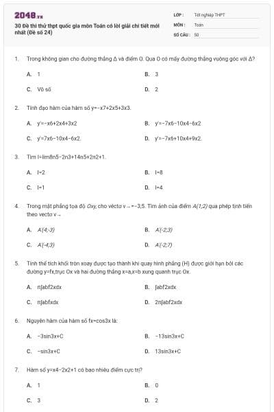 30 Đề thi thử thpt quốc gia môn Toán có lời giải chi tiết mới nhất (Đề số 24)