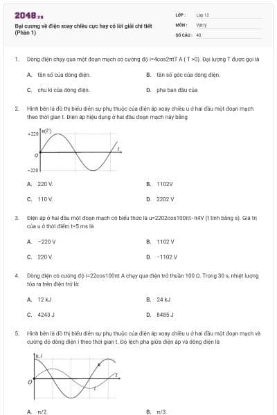Đại cương về điện xoay chiều cực hay có lời giải chi tiết (Phần 1)