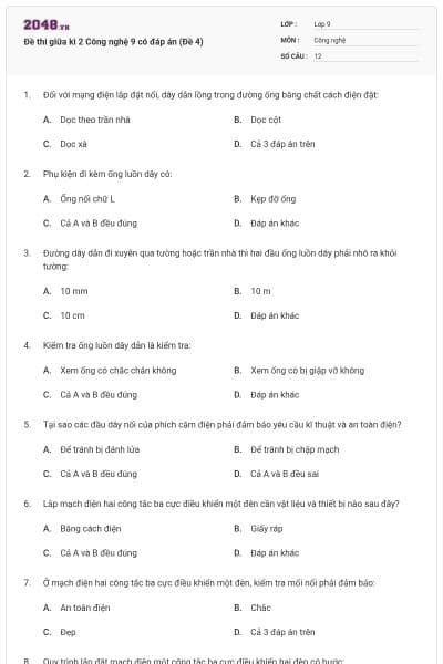 Đề thi giữa kì 2 Công nghệ 9 có đáp án (Đề 4)