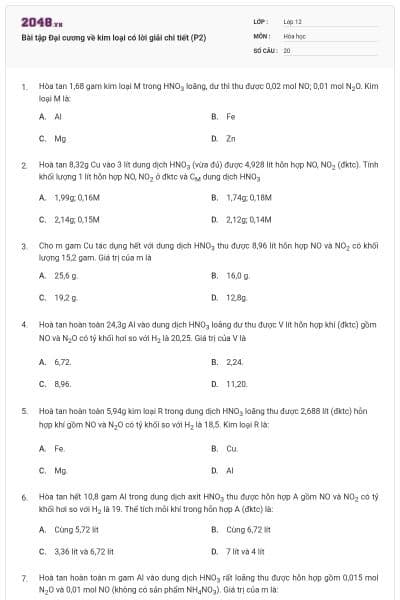 Bài tập Đại cương về kim loại có lời giải chi tiết (P2)