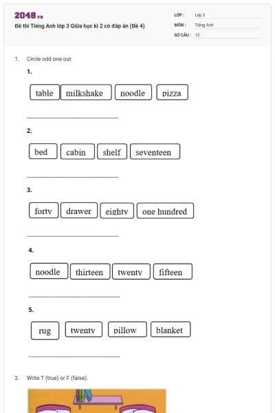 Đề thi Tiếng Anh lớp 3 Giữa học kì 2 có đáp án (Đề 4)