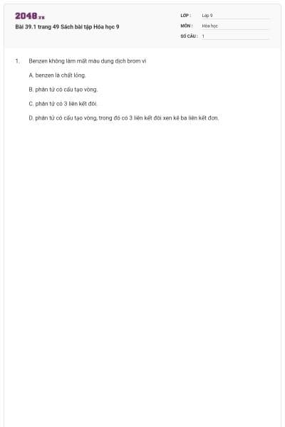 Bài 39.1 trang 49 Sách bài tập Hóa học 9