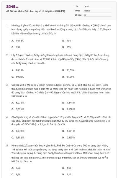 48 Bài tập Nhóm Oxi - Lưu huỳnh có lời giải chi tiết (P2)