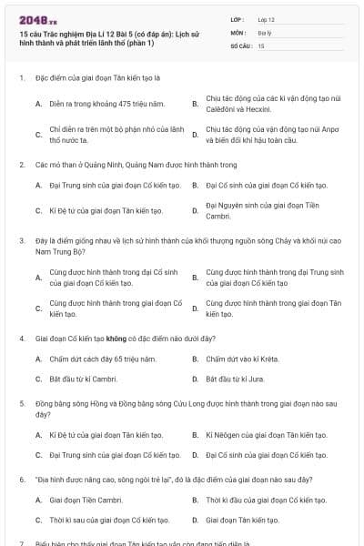 15 câu Trắc nghiệm Địa Lí 12 Bài 5 (có đáp án): Lịch sử hình thành và phát triển lãnh thổ (phần 1)