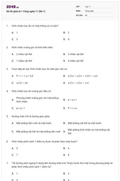Đề thi giữa kì 1 Công nghệ 11 (Đề 1)
