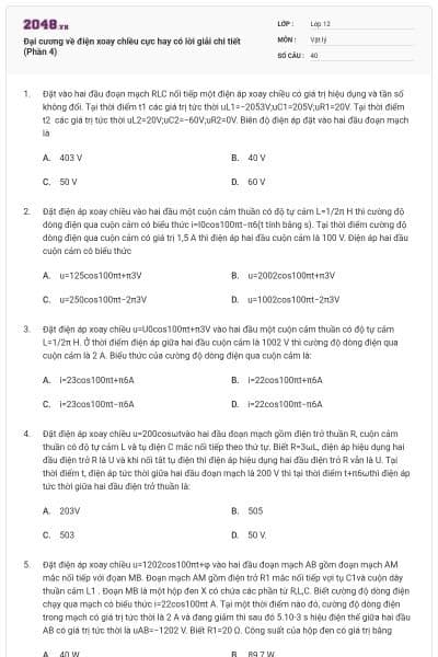 Đại cương về điện xoay chiều cực hay có lời giải chi tiết (Phần 4)