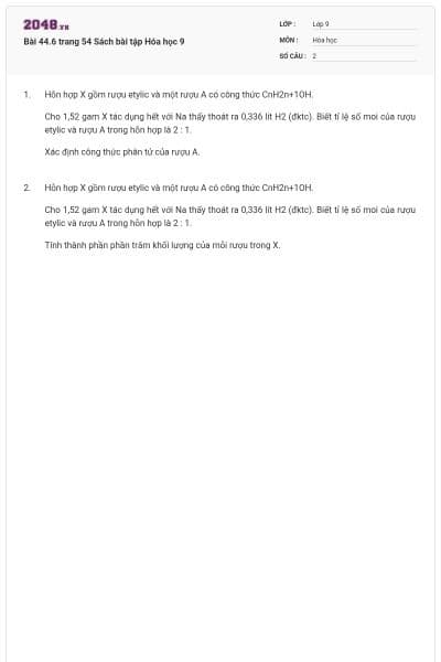 Bài 44.6 trang 54 Sách bài tập Hóa học 9