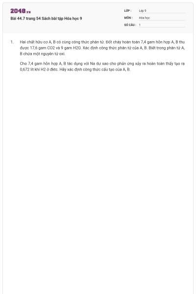 Bài 44.7 trang 54 Sách bài tập Hóa học 9