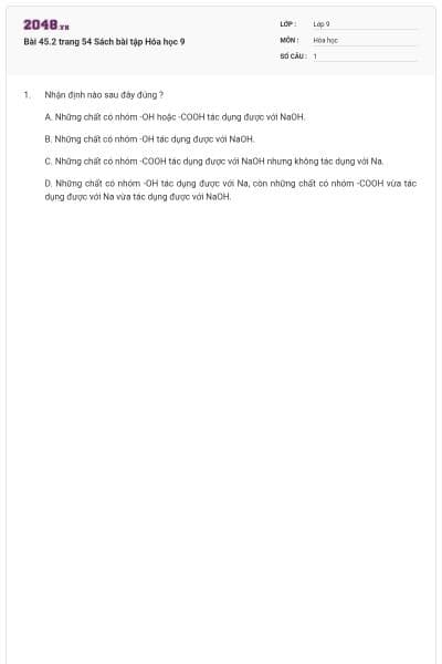 Bài 45.2 trang 54 Sách bài tập Hóa học 9