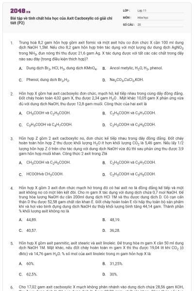 Bài tập về tính chất hóa học của Axit Cacboxylic có giải chi tiết (P2)