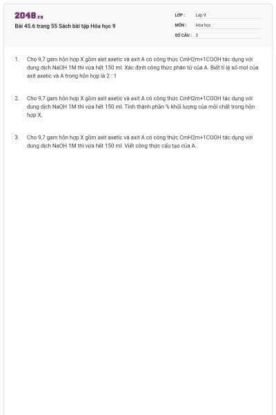 Bài 45.6 trang 55 Sách bài tập Hóa học 9