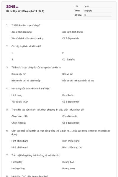 Đề thi Học kì 1 Công nghệ 11 (Đề 1)