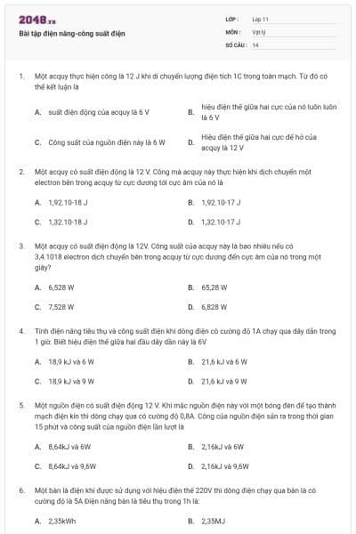 Bài tập điện năng-công suất điện