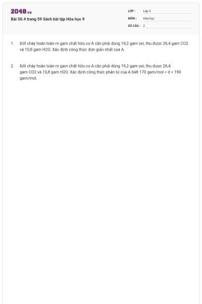 Bài 50.4 trang 59 Sách bài tập Hóa học 9