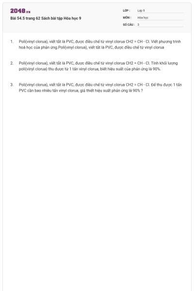 Bài 54.5 trang 62 Sách bài tập Hóa học 9