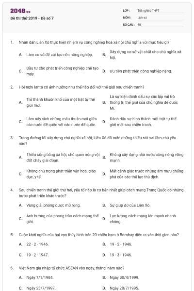 Đề thi thử 2019 - Đề số 7