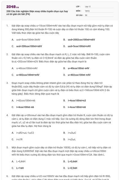 200 Câu trắc nghiệm Điện xoay chiều tuyển chọn cực hay có lời giải chi tiết (P4)