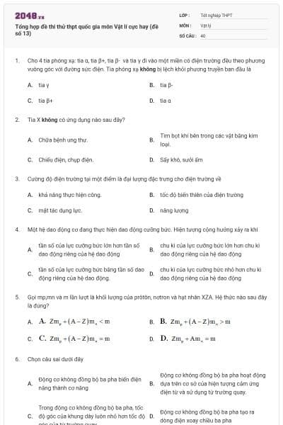 Tổng hợp đề thi thử thpt quốc gia môn Vật lí cực hay (đề số 13)