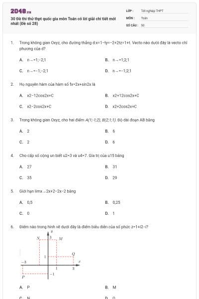 30 Đề thi thử thpt quốc gia môn Toán có lời giải chi tiết mới nhất (Đề số 28)