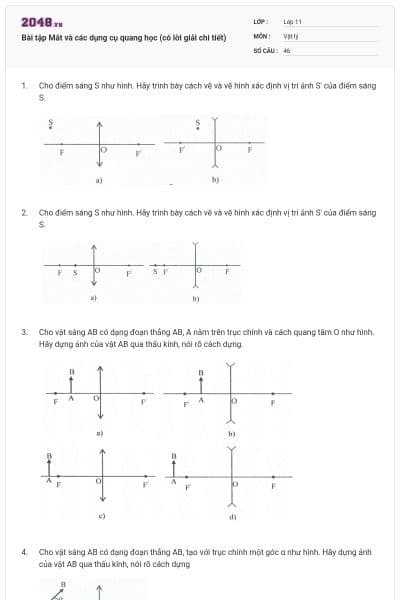 Bài tập Mắt và các dụng cụ quang học (có lời giải chi tiết)