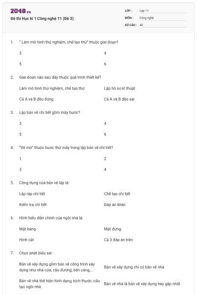 Đề thi Học kì 1 Công nghệ 11 (Đề 3)