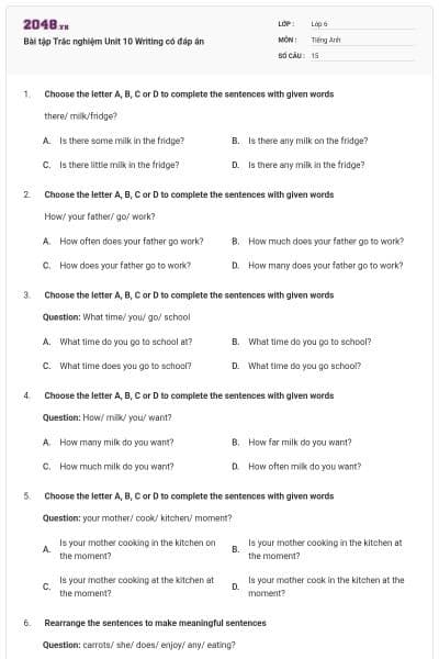 Bài tập Trắc nghiệm Unit 10 Writing có đáp án