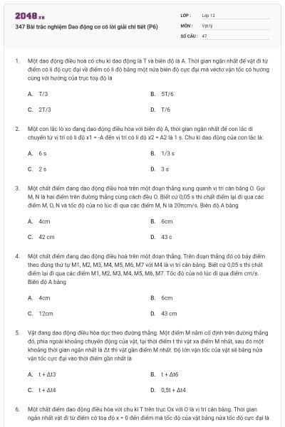 347 Bài trắc nghiệm Dao động cơ có lời giải chi tiết (P6)