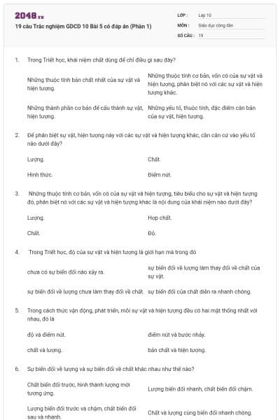 19 câu Trắc nghiệm GDCD 10 Bài 5 có đáp án (Phần 1)