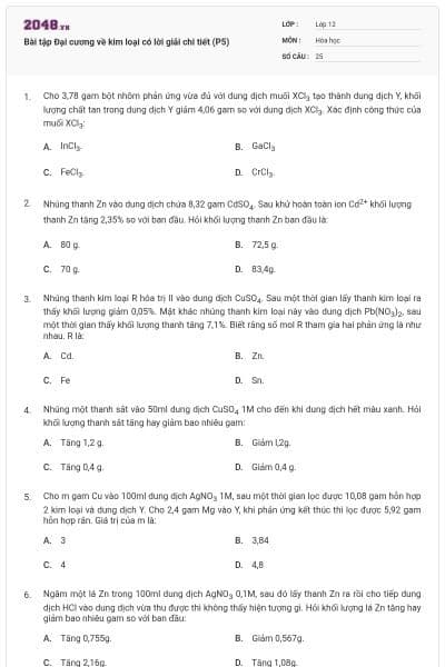 Bài tập Đại cương về kim loại có lời giải chi tiết (P5)