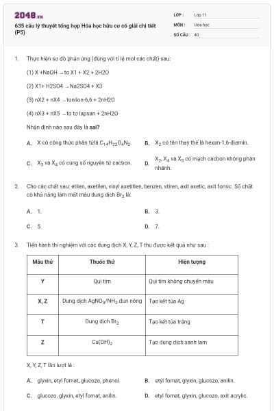 635 câu lý thuyết tổng hợp Hóa học hữu cơ có giải chi tiết (P5)