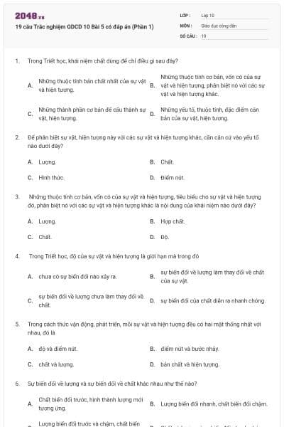 19 câu Trắc nghiệm GDCD 10 Bài 5 có đáp án (Phần 1)