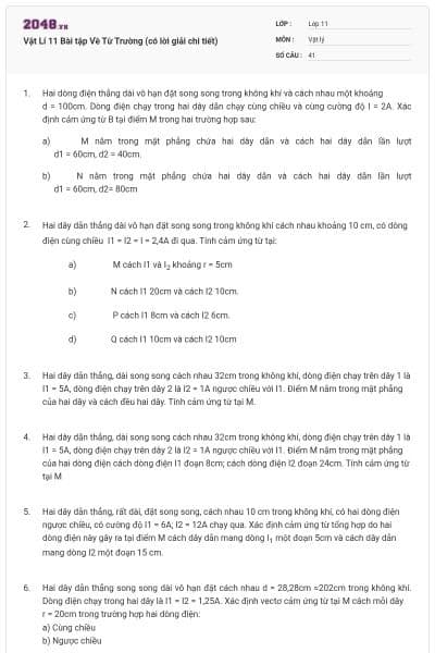 Vật Lí 11 Bài tập Về Từ Trường (có lời giải chi tiết)