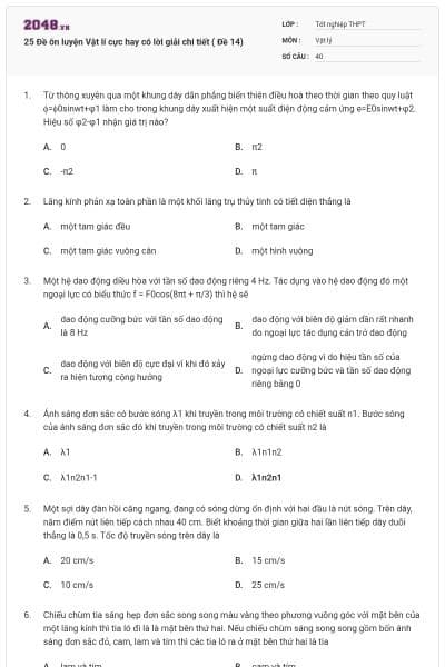 25 Đề ôn luyện Vật lí cực hay có lời giải chi tiết ( Đề 14)